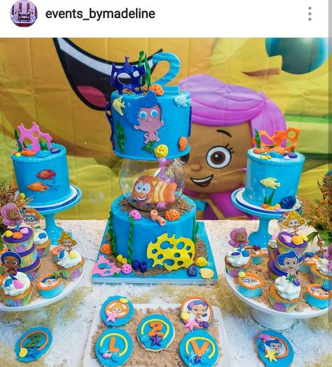 Bubble Guppies Birthday Party Dessert Table and Decor Bubble Guppies Decorations, Birthday Party Dessert Table, Puppy Pals, Bubble Guppies Birthday Party, Bubble Guppies Party, Bubble Guppies Birthday, Birthday Party Desserts, Party Dessert Table, 1st Birthday Themes