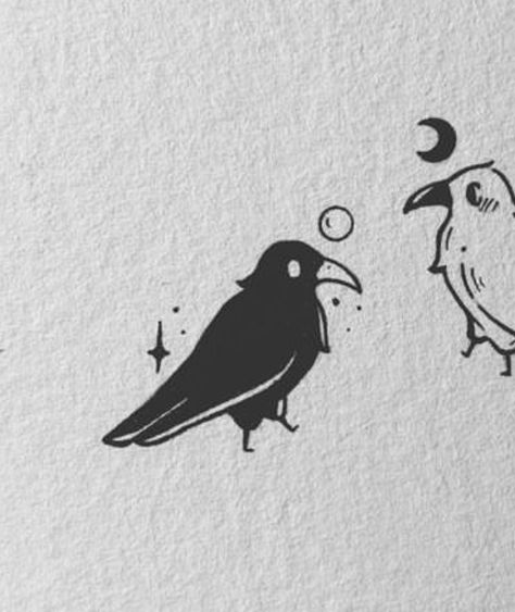 Crow Silouhette Tattoo, Small Black Bird Tattoo Crows, 2 Crow Tattoo, Crow Tattoo Small Simple, Simple Bird Skull Tattoo, Raven Line Art Tattoo, Cartoon Crow Tattoo, Simple Raven Tattoo Outline, Crow Flash Tattoo