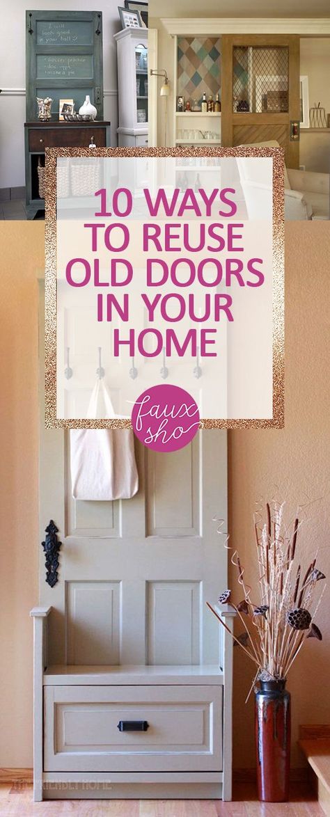 Old Doors Ideas, Old Door Diy, Old Door Crafts, Reuse Old Doors, Old Door Ideas, Vintage Doors Repurposed, Reuse Things, Old Door Decor, Old Closet Doors