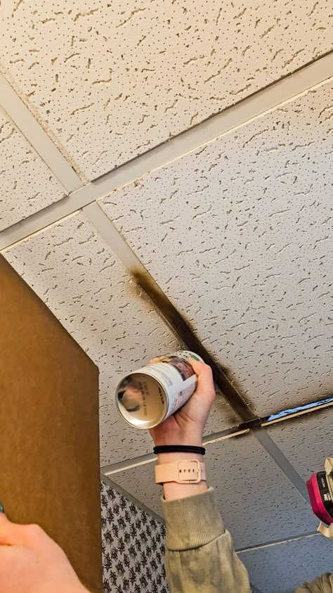 Replacing Drop Down Ceiling Tiles - Cedar Hill Builder How To Change Drop Ceilings, Basement Tile Ceiling, Kitchen With Drop Ceiling, Bedroom With Drop Ceiling, Can You Paint Drop Ceiling Tiles, Painting Drop Ceiling Tiles Diy, Covering Ceiling Tiles, How To Cover Ceiling Tiles, How To Redo Drop Ceiling