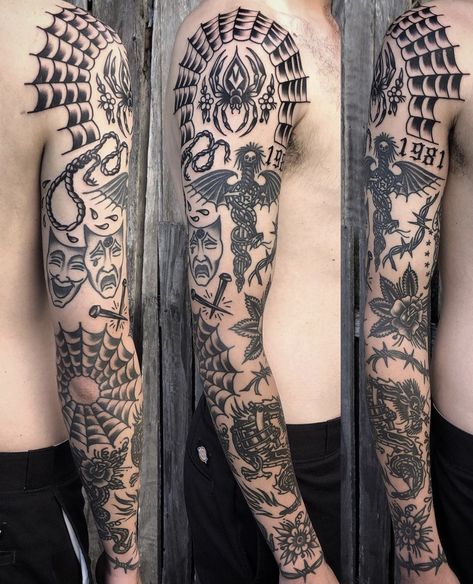 Neo Traditional Arm Sleeve, Traditional Tattoo Shoulder Cap, Traditional Tattoo Half Sleeve, Shoulder Traditional Tattoo, Traditional Shoulder Cap Tattoo, Traditional Tattoo Art Sleeve, Tattoo Styles Oldschool, Shoulder Tattoo Traditional, American Traditional Sleeve Black