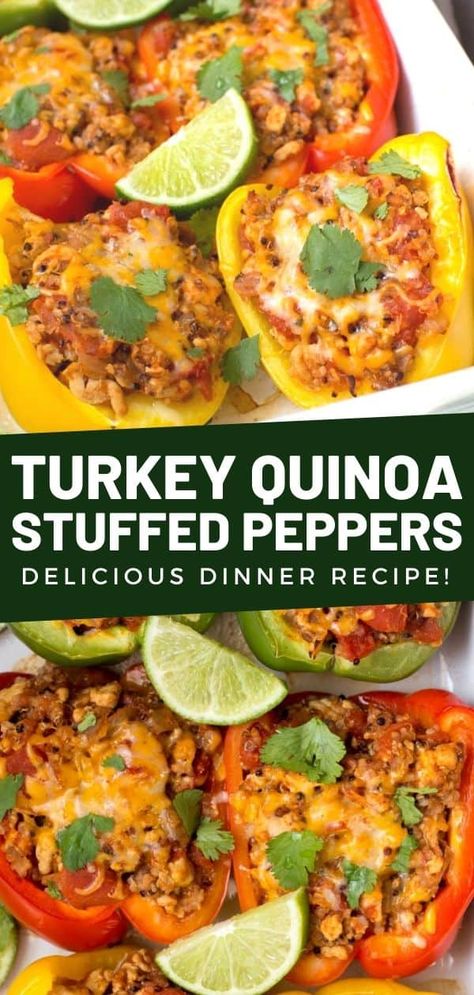 Stuffed Peppers With Quinoa, Oven Turkey, Easy Stuffed Pepper Recipe, Aip Dinner, Turkey Stuffed Peppers, Turkey Quinoa, Vegan Bowl Recipes, Ground Turkey Stuffed Peppers, Slow Cooker Vegetarian Chili