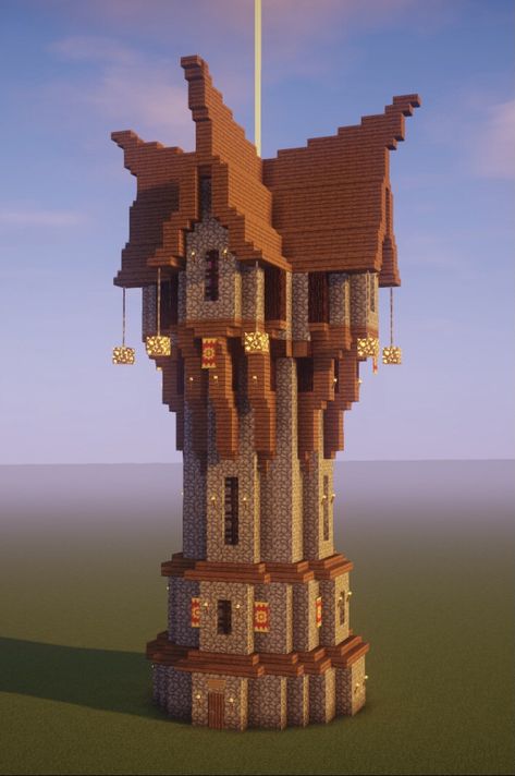 Mid Evil Minecraft Build Ideas, Minecraft Which Hut, Study Tower Minecraft, Watch Tower Minecraft Ideas, Mc Wizard Tower, Magical Tower Minecraft, Minecraft Witch Tower Ideas, Minecraft Elytra Tower, Wizard Tower Minecraft Easy