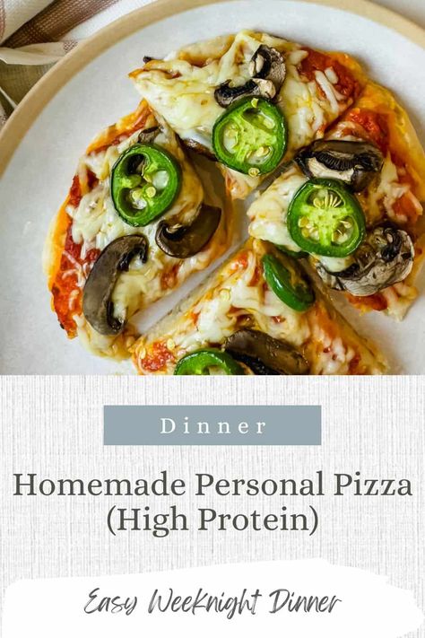 Homemade Personal Pizza (High Protein) Homemade Personal Pizza, Protein Pizza Dough, Easy Carrot Souffle Recipe, Personal Pizza Recipe, Chicken Flatbread Recipes, High Protein Pizza, Protein Pizza, Souffle Recipes, Personal Pizza