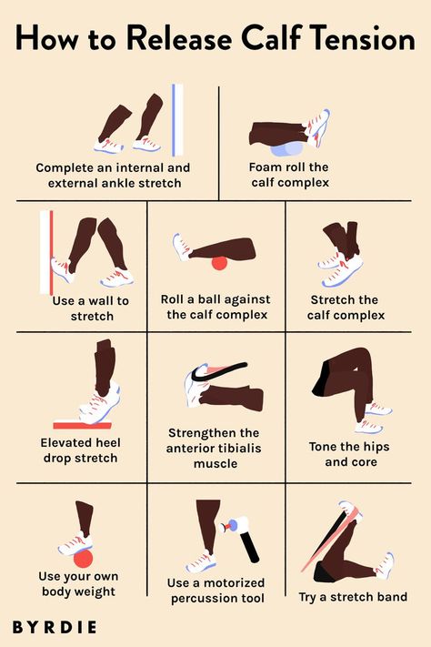 Calling All Runners: Here's How to Release Tension in Your Calves Calve Stretches, Stretch Calf Muscles, Sore Calves, Ankle Weight Exercises, K Tape, Calf Pain, Stretches For Runners, Calf Cramps, Runners Workout