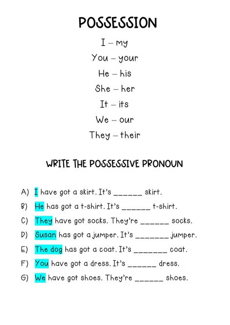 Possessive Pronouns Worksheet For Grade 3, Possesive Adjective 's Worksheet, Possessive Pronouns Worksheet Grade 2, Adjective Pronouns Worksheet, Prounons Worksheet, Possesive Pronounce Worksheets, Teaching Pronouns Activities, As As Worksheets, English Ideas Teaching