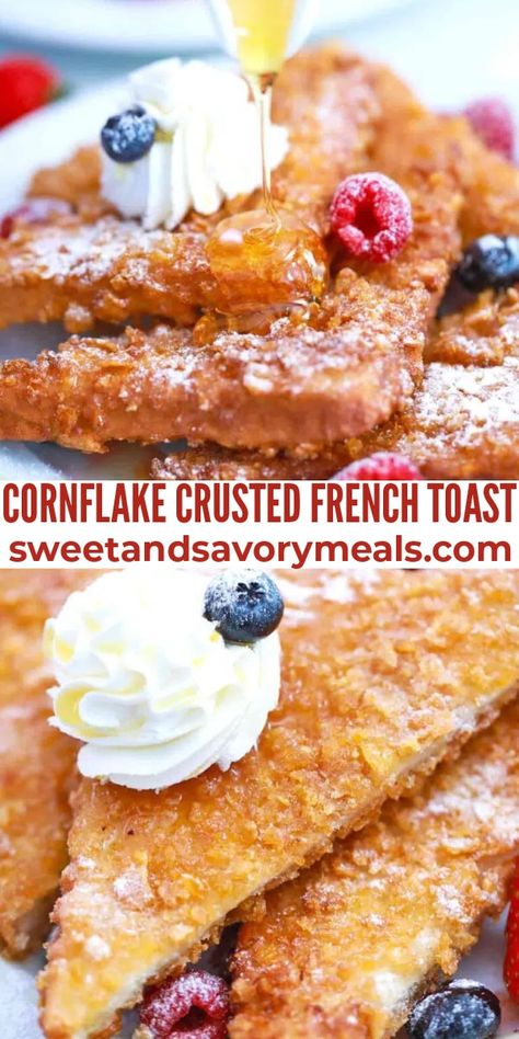 Frosted Flake Crusted French Toast, Breakfast Recipes Overnight, Crusted French Toast, Flake Recipes, French Toast Breakfast, Savory Meals, Bright Starts, Breakfast Toast, What's For Breakfast