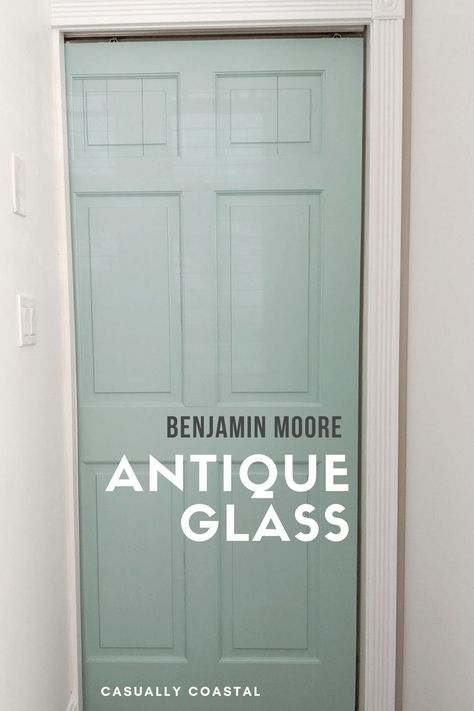 Benjamin Moore Antique Glass is a beautiful blue paint color that will create the perfect coastal vibe in your home. Use this paint color on interior doors, your kitchen island, nightstands, TV stands, chairs, bathroom vanities and more. #benjaminmoore #benjaminmoorepaint #bluepaintcolors #coastalpaintcolors #interiorpaintcolors #coastalstyle #coastaldecor #coastalhome #beachhouseinteriors Remodel Trailer, Door Painting, Paint Color Schemes, Front Door Colors, Casa Exterior, Up House, Interior Paint Colors, Exterior Paint Colors, Design Bedroom