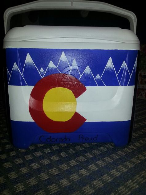 Colorado flag cooler Colorado Frat Cooler, Cooler Painting Ideas, Formal Coolers, Frat Formal, Formal Cooler Ideas, Formal Cooler, Cooler Ideas, Frat Coolers, Cooler Painting