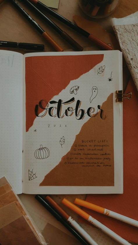 Aesthetic Journal Ideas Month, October Month Journal Ideas, Bujo Inspiration October, October Aesthetic Journal, October Month Journal, October Journal Aesthetic, October Journal Ideas Aesthetic, Bujo October Cover, October Title Page