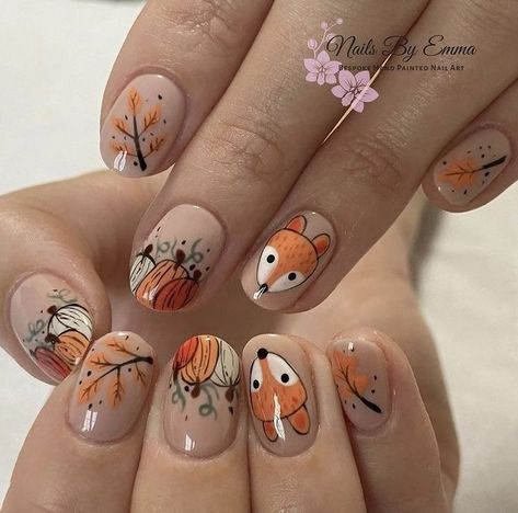 November Nail Designs, Fox Nails, Fail Nails, Fall Gel Nails, Fall Nail Art Designs, Animal Nails, Nails 2021, Thanksgiving Nails, Fall Nail Art