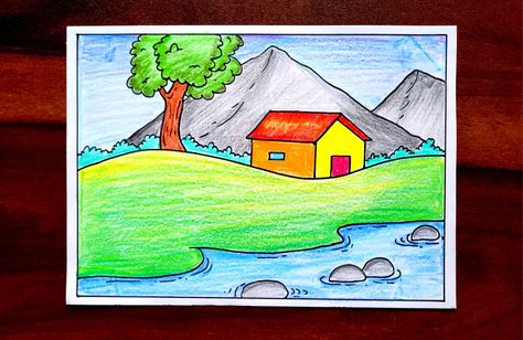 Video Tutorial uploaded on Amrita Drawing Book. Subscribe for more creative Drawings and School Projects. #Scenery #drawing #landscape #howtodraw #easydrawing #drawingforkids #simplesteps Nature Drawing For Kids Easy, Easy Scenery Drawing For Kids, Landscape Scenery Drawing, Scenery For Beginners, Nature Drawing For Kids, Beautiful Scenery Drawing, Scenery Drawing For Kids, Easy Scenery, Easy Scenery Drawing