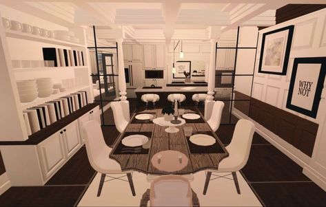 Bloxburg House Dining Room Ideas, Bloxburg Interior Dining Room, Modern Dining Room Bloxburg Ideas, Dining Room In Bloxburg, Blockburg Room Ideas Modern, Bloxburg Living Room Ideas Modern Big, Blocksburg Dining Room Ideas, Bloxburg Small Dining Room Ideas, Roblox Dining Room Ideas