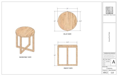 Round End Table in 11x17 PDF format. Built completely with 1-1/2" solid wood. Exploded view provided with part labels and a cut list.  Modern end  table that will look great in natural wood or color of your choosing. PLEASE BE AWARE BEFORE YOU PURCHASE, THESE PLANS ARE DRAWN AS SCHEMATICS/BLUEPRINTS. THEY ARE NOT STEP-BY-STEP BUILD PLANS. THEY ARE FOR SOMEONE WHO HAS A LITTLE BIT OF WOODWORKING BACKGROUND OR EXPERIENCE AND CAN USE THE APPROPRIATE TOOLS WITH LITTLE TO NO DIRECTION. HARDWARE IS AL Plywood Furniture Plans, Coffee Table Measurements, End Table Plans, Table Measurements, Modern End Table, Kitchen Layout Plans, Exploded View, Build Plans, Round End Table