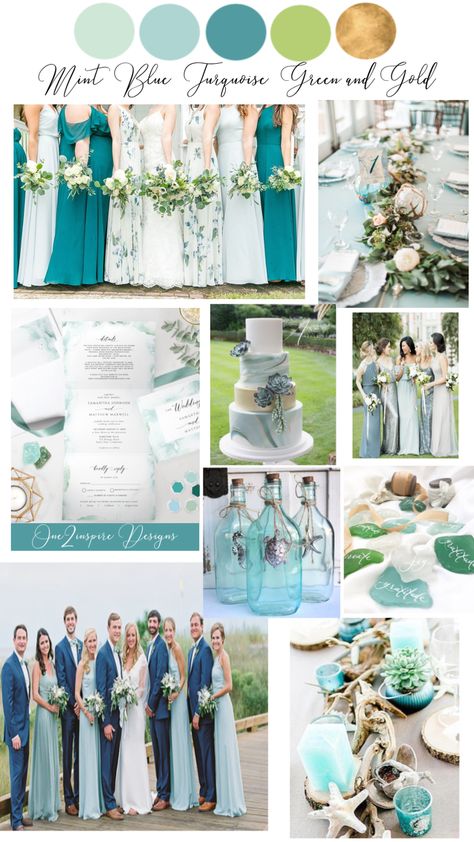 Turquoise, Dusty Blue and Green Wedding Color Palette Wedding Color Palette Turquoise, Turquoise And Green Wedding, Turquoise And Blue Wedding, Tiffany Green Color Palette, Turquoise Blue Wedding Theme, Teal Wedding Theme Color Combinations, Turquoise Wedding Palette, Light Teal Wedding Theme, Teal Wedding Color Palette