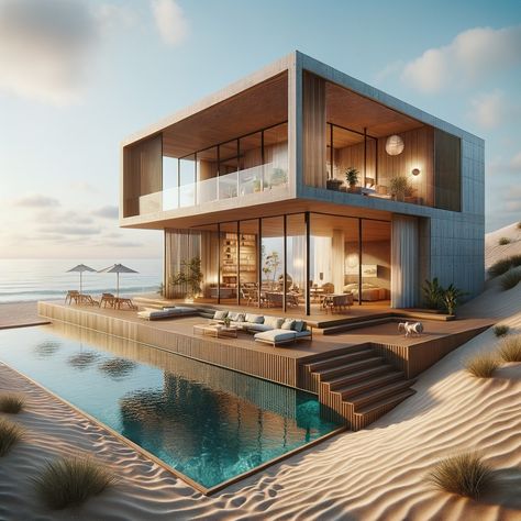 Modern Beach Home Exterior, Beach House Pictures, Beach Houses Architecture, Red Hoco, Morden House, Modern Beach Homes, Beachfront House, Seaside House, Luxury Beach House