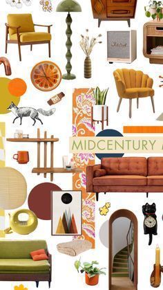 70s Aesthetic Decor Retro, Modern Retro Mood Board, Retro Interior Design 1970s Mid Century, Funky Midcentury Modern, Midcentury Apartment Aesthetic, 60s Aesthetic Home Decor, Mood Board Mid Century Modern, Midcentury Mood Board, 60s Aesthetic Home