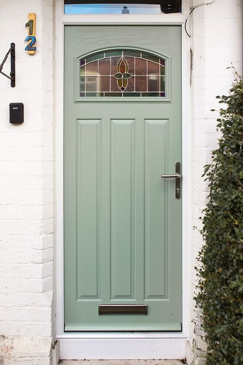 Sage Green Garage Door, Sage Front Door, Sage Green Front Door, Door Paint Color Ideas, Sage Door, Sage Green Door, Cluckingham Palace, 1930s Doors, Tall Garage