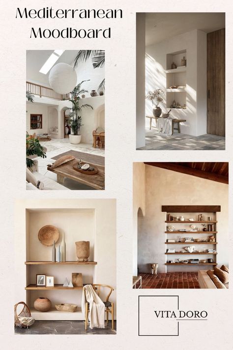 Mediterranean Interior Design Style Mood Board, Mediterranean Interior Design Style, Modern Mediterranean Home, Miami Architecture, Mediterranean Interior Design, Mediterranean Interior, Modern Mediterranean, Wood Furniture Design, Nyc Style