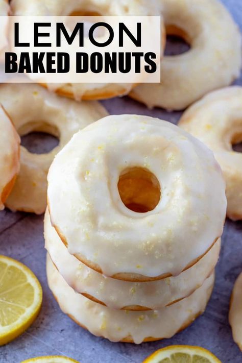 Lemon Glaze For Donuts Recipe, Lemon Donuts Recipe Baked, Baked Lemon Donut Recipes, Lemon Donuts Recipe, Lemon Game, Baking Lemon, Baked Donut Recipe, Baked Donuts Easy, Lemon Glazed Donuts