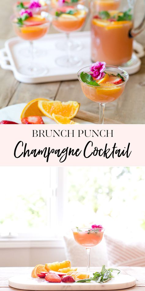 Brunch Punch Champagne Cocktail | My go-to brunch beverage is this champagne punch.  It's not only gorgeous, it's delicious! || JennyCookies.com #brunch #cocktailrecipe #brunchrecipes Brunch Cocktails Easy, Champagne Margarita Recipe, Sugar Cookie Fruit Tart, Ideas For Brunch, Baptism Reception, Brunch Punch, Cocktails Easy, Recipes Brunch, Champagne Recipes Cocktails