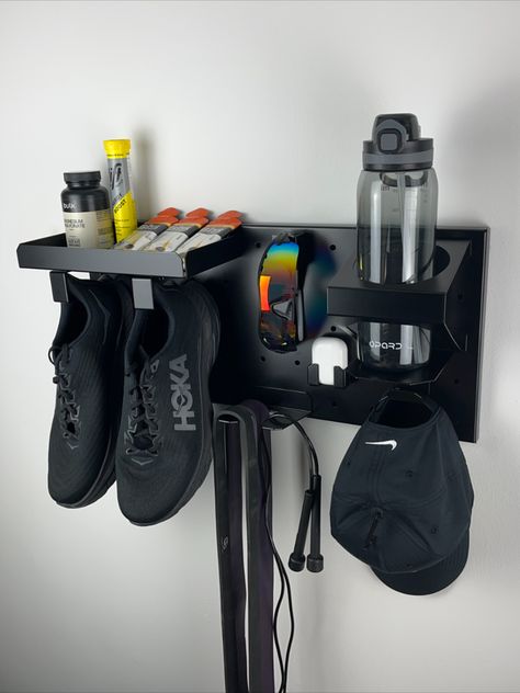 A personalisable display to store your fitness equipment in your home, whilst keeping items safe and organised. Sports Equipment Organization, Sports Equipment Storage, Home Gym Storage, Gym Storage, Cycle Storage, Mounting Board, Shoe Holders, Storage Wall, Equipment Storage