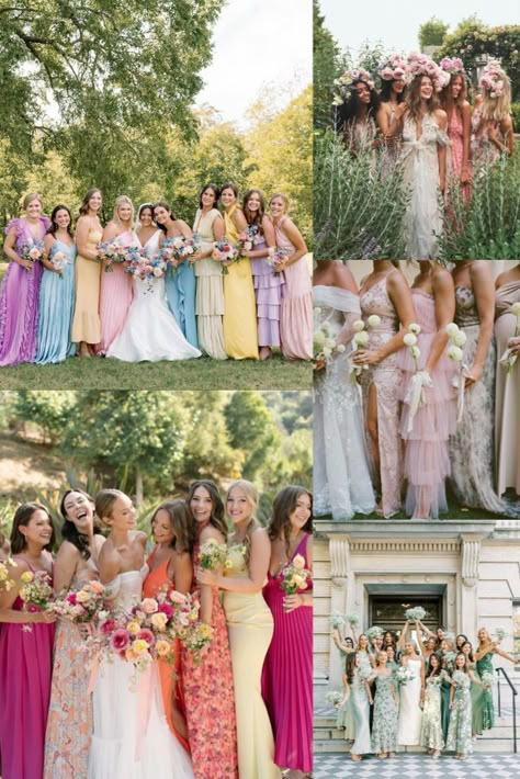 More mix & match bridesmaids dresses that have us completely obsessed! The fact that this is kind of becoming the new norm is so exciting ☺️ colorful weddings are BACK baby! 💓 Different Color Bridemaid Dresses, Multi Colored Bridesmaid Dresses Spring, Bridesmaids Not Matching, Mixed Color Bridesmaid Dresses Spring, Bridesmaids Mix And Match Dresses, Mismatch Bridesmaid Dresses Summer, Multicoloured Bridesmaids, Bridesmaid Dresses Multiple Colors, Multicoloured Bridesmaid Dresses