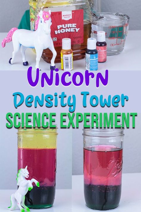 This Unicorn Density Tower Science Experiment for kids is perfect to conduce in the classroom or at home. It's easy to set up and uses supplies you probably already have in your house. Great science fair project idea! #scienceexperiment #kidsactivities Science Fair Projects For Elementary, Density Tower, Unicorn Activities, Cool Science Fair Projects, Science Experiment For Kids, Elementary Worksheets, Experiment For Kids, Science Fair Project, Summer Science