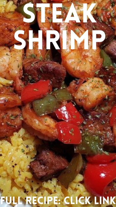 Jerk Steak Shrimp over Yellow Rice Jerk Steak, Yellow Rice Recipes, Steak Shrimp, Shrimp And Rice Recipes, Recipes On A Budget, Sea Food Salad Recipes, Cube Steak Recipes, Jamaican Dishes, Steak And Shrimp