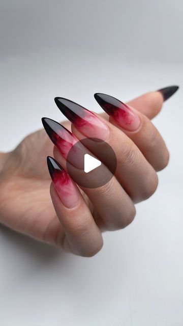 Vampire Blood Nails, Blood Drip Nails Tutorial, Blood Splatter Nails Tutorial, Scarlet Witch Nails Designs, Dark Blood Red Nails, Dark Vampy Nails, Halloween Nail Tutorial, Marble Art Nails, Dark Red And Black Nails