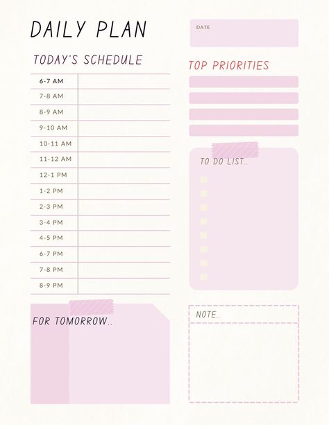 Help organize your life with this daily planner!  It's beautiful and pink to help brighten your day Cute Daily Planner Template, Daily Planner Ideas, Pink Daily Planner, Girly Planner, Exam Planner, Digital Planner Ideas, Cute Daily Planner, Digital Planner Template, Daily Planner Printables Free