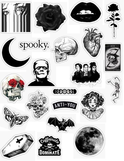 Gothic Stickers, Heart Roses, Skeleton Heart, Iphone Stickers, Spooky Stickers, Black And White Stickers, Iphone Case Stickers, Tumblr Stickers, Sticker Packs