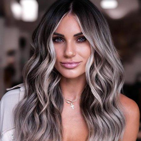 Bold Money Piece Balayage, Dark Roots Ash Blonde Hair Balayage Short, White Blonde Highlights On Brown Hair, Spring Hair Color Ideas 2023, Icy Blonde Highlights On Dark Hair, Platinum Silver Hair Color, Silver Ash Hair, Dark Silver Hair, Silver Hair Shampoo