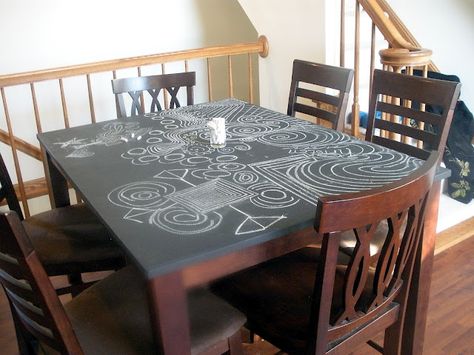 Chalkboard table top - maybe that's a good way to refinish our tiny, old dining room table... Chalkboard Table Top, Best Paint For Kitchen, Chalkboard Table, Loft Ideas, Kids Wood, Kitchen Paint, Outdoor Tables, Kids Stuff, Dining Room Table