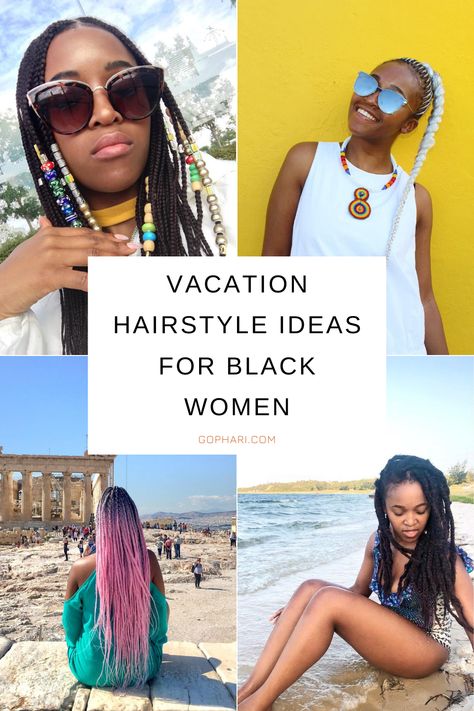 Have a look at these creative hairstyles for you to try on your next vacation  #blackhair #boxbraids #pinkbraids #fauxlocs #vacationhairstyles #blackwomenhair Beach Holiday Hairstyles, Hairstyles Images, Girl Vacation, Hairstyles Black Hair, Vacation Hairstyles, Hairstyles Beach, Travel Hairstyles, Beach Hairstyles Medium, Ethnic Hairstyles