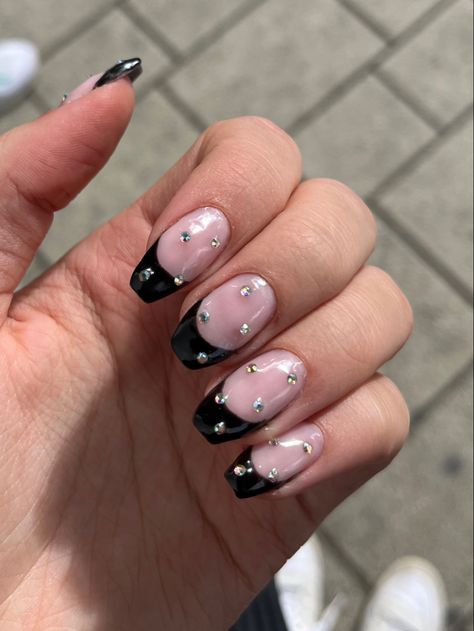 Black Nails With Diamonds, Black French Nails, Diamond Nails, Make Me Up, Black Nails, French Nails, Glitter, Nail Designs, Nails