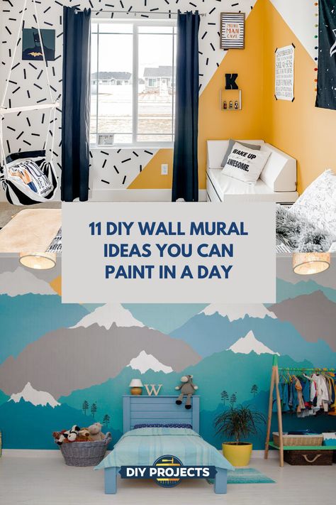 Diy Wall Papering Ideas Bedroom, Playroom Mural Ideas Diy, Easy Wall Murals Diy, Easy Mural Ideas Diy, Easy Mural Ideas, Diy Wall Mural Ideas, Diy Wall Mural, Wall Murals Painted Diy, Wall Mural Ideas