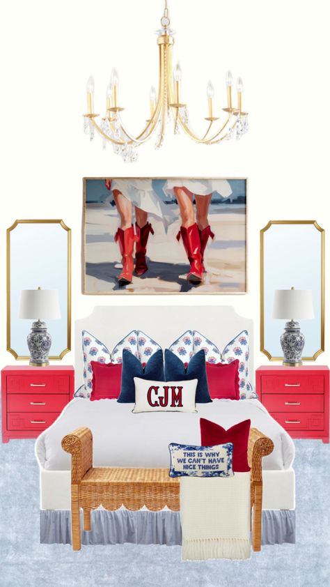 love this cowboy boot art!! Blue Preppy Room, Cowboy Boot Art, Red Dorm, Boot Art, Nyc Rooms, Blue Dorm, College Dorm Room Inspiration, Dream Dorm, Blue Preppy