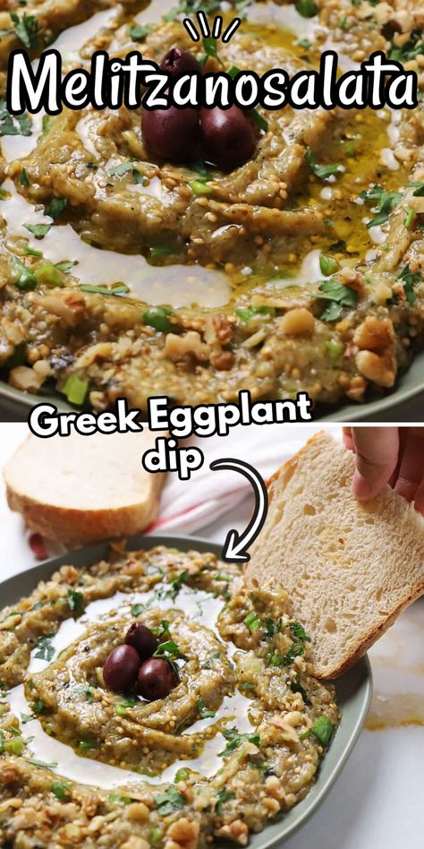 Eggplant Dips, Eggplant Dressing Recipe, Greek Dips, Eggplant Dishes Healthy, Greek Dips And Appetizers, Greek Aubergine Recipes, Traditional Dishes, Eggplant Appetizer Recipes, Greek Dishes Traditional