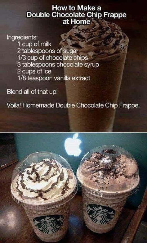 Chocolate Chip Frappe, Resep Starbuck, Resepi Biskut, Frappe Recipe, Resep Smoothie, Christmas Recipes Appetizers, Starbucks Drinks Recipes, Coffee Drink Recipes, Easy Baking Recipes Desserts