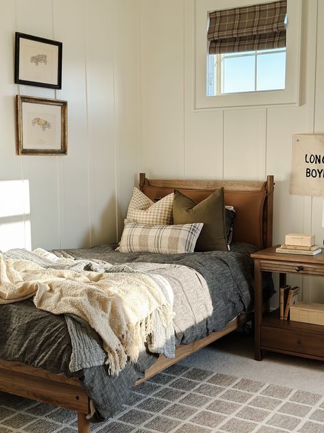 Boys Plaid Bedding, Boys Bedding Ideas Kids, Mcgee And Co Kids Room, Classic Modern Rustic Bedroom, Amber Interiors Kids Room, East Coast Cottage Interiors, Green Plaid Bedroom, Masculine Cottage Bedroom, Kids Room Bedding