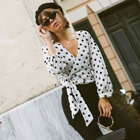 Shop the best affordable tops for fall including wrap blouses, silky styles, bell-sleeve tops, trumpet-sleeve tops, and more from our collection at Target. Beautiful Tops With Jeans, Wrap Blouses, Tops With Jeans, Dots Outfit, Jenny Cipoletti, Beautiful Tops, Polka Dots Outfit, Casual Glam, Glam Tops