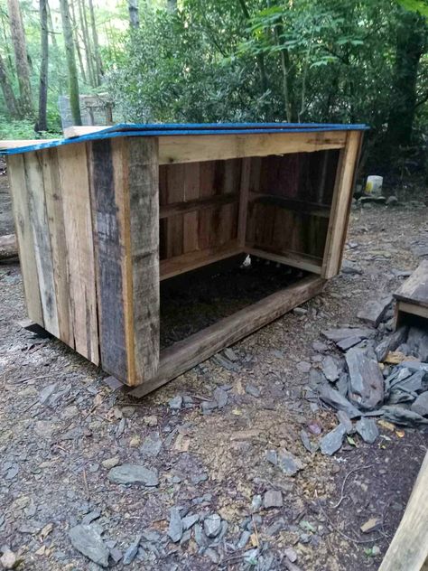 Small animal shelter ( goats, calves, dogs, etc ) Tackroom Ideas, Diy Goat Shelter, Goat Shelters, Goat Life, Goat Ideas, Rough Cut Lumber, Goat Shed, Livestock Shelter, Goat Shelter