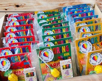 Cheap Party Bags For Children, Cheap Playful Bags For Birthday, Diy Party Packs For Kids, Cheap Colorful Party Bags, Colorful Cheap Party Bags, Goodie Bag Ideas For 1st Birthday, Cheap Festive Party Bags, Plastic Free Party Bags Kids, Classroom Birthday Party Ideas