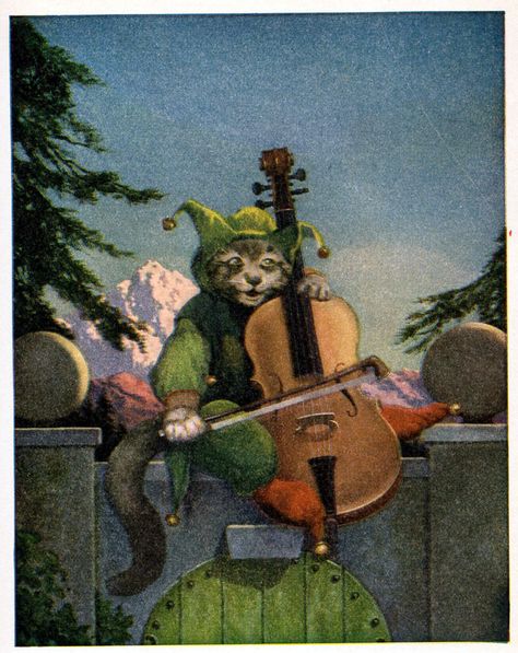 https://flic.kr/p/tJeyxM | Hey Diddle Diddle | "A Tiny Book of Nursery Rhymes from Mother Goose" illustrated by Chester Van Nortwick.  Copyrighted 1934 by The Harter Publishing Co. of Cleveland, OH. Postcard Illustration, Hey Diddle Diddle, Mother Goose, Cat Playing, Wonderful Images, Picture Library, Banjo, Nursery Rhymes, Vintage Images