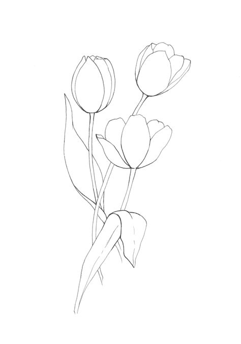 watercolorartprint #beginnerswatercolorbutter Tulips Design Drawing, Tulip Outline Drawing, Tracing Designs For Painting, Painting Outlines Free Printable, Tulip Outline Tattoo, Embroidery Drawings Design, Tulip Coloring Pages, Yellow Tulips Drawing, Tulips Drawing Sketch