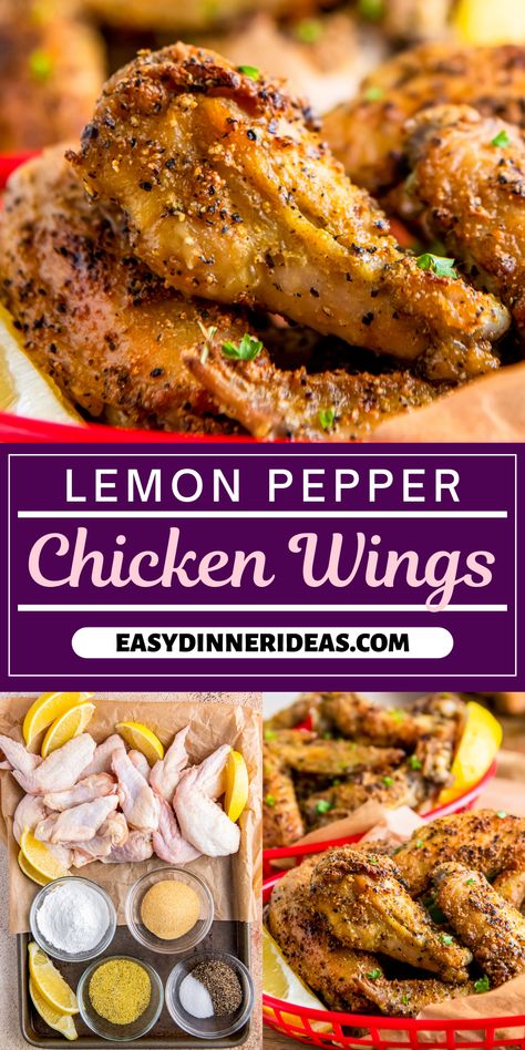 Oven Baked Lemon Pepper Chicken Wings are so easy to make and they're ready in 30 minutes! Plus, most of the ingredients you need for the seasoning are already in your pantry. They're tangy, crispy, and delicious! Baked Wings Recipe, Oven Baked Wings, Wings Recipe Oven, Chicken Wings Recipe Oven, Baked Lemon Pepper Wings, Lemon Pepper Chicken Wings Recipe, Baked Wings Oven, Wings Recipe Baked, Baked Lemon Pepper Chicken