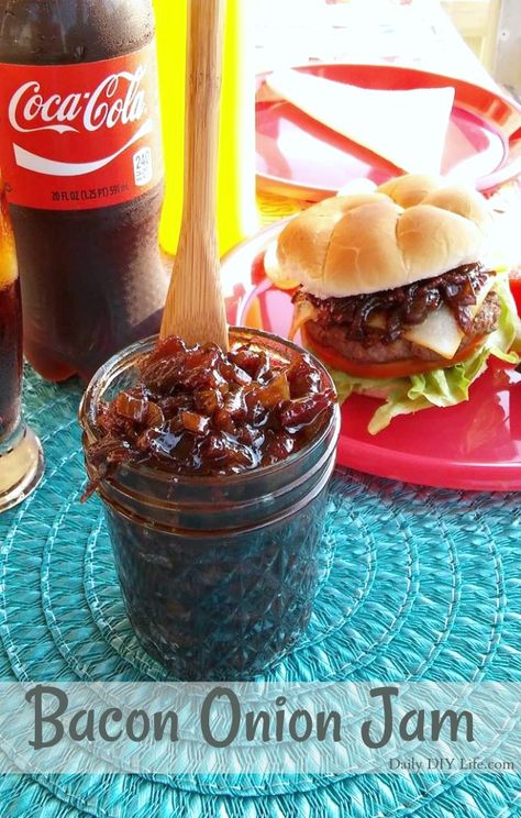 What goes better with an ice cold Coca-Cola than a burger? One topped with the best Bacon Onion Jam! The only burger topping you need! #ad #ShareIceColdFun @gianteagle Bacon Onion Jam Recipe, Jam Desserts, Jam Burger, Onion Jam Recipe, Bacon Onion Jam, Bacon Jam Recipe, Jam Recipes Homemade, Onion Jam, Burger Toppings