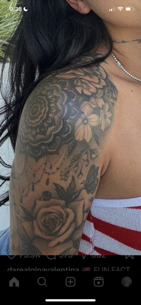 Women Shoulder Tattoo Ideas Unique, Unique Shoulder Tattoos For Women, Collar Bone Cover Up Tattoo, Behind Shoulder Tattoos For Women, Shoulder Chest Tattoo Female, Shoulder Cap Tattoos For Women, Women's Shoulder Tattoo, Shoulder Cap Tattoo, Chest Tattoo Female