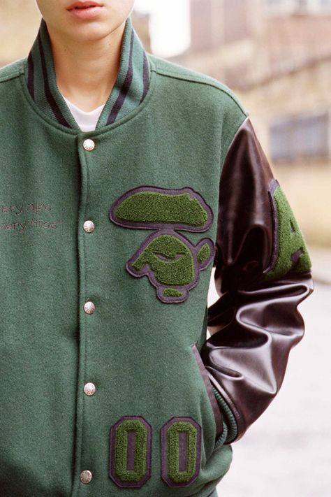 Image of A Bathing Ape® VERY APE UK Lookbook Bape Jacket, Cheap Bags, Bathing Ape, A Bathing Ape, Low Price, Varsity Jacket, Fashion Shoes, Lookbook, Mens Outfits